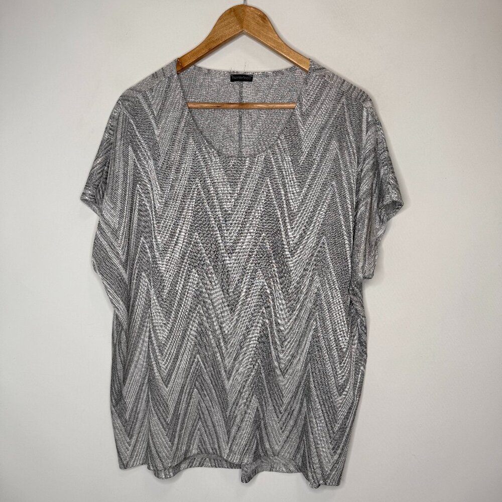 Paraphrase Woman Gray Silver Short Sleeve Top Blouse  Size 1X